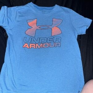 Under Armour Blue Short Sleeve Logo Tee with Orange Accents